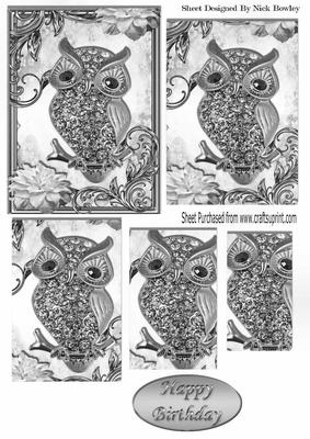 Cute Silver Diamante Owl with Flowers Pyramids