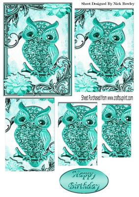 Cute Turq Diamante Owl with Flowers Pyramids