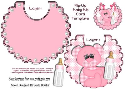 Pink Gingham Bear with Bottle on a Bib
