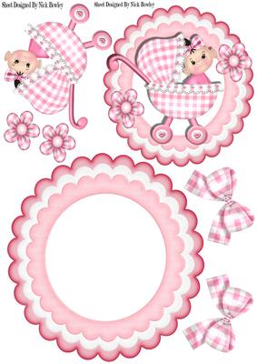 Cute Baby in Pink Gingham with Bows & Flowers Rocker