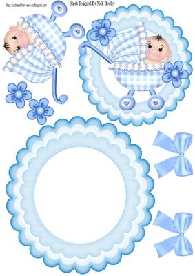 Cute Baby in Blue Gingham with Bows & Flowers Rocker