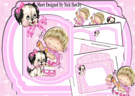 Little Girl with Her Puppy Bracket Ready Made A5 Card Kit