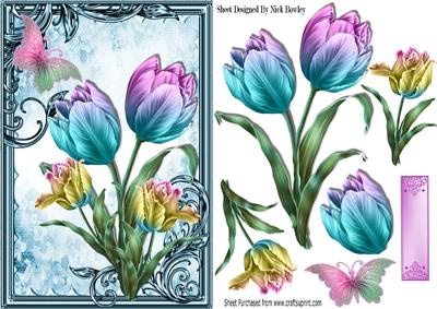 Pretty Painted Rainbow Tulips with Butterfly