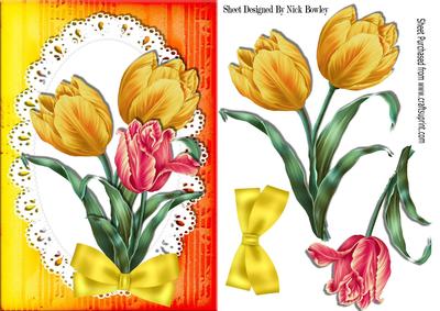 Pretty Hand Painted Red and Yellow Tulips with Bow