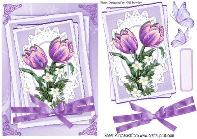 Painted Lilac Tulips on Lace Stacker Frame with Bow