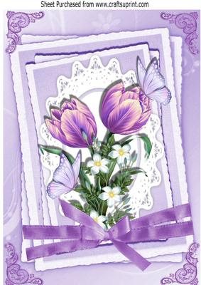 Painted Lilac Tulips on Lace Stacker Frame with Bow A4