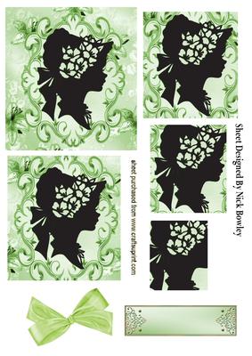 Vintage Silhouette of Lady in Bonnet with Lillies Pyramids