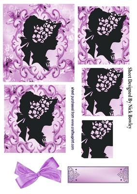 Pink Silhouette of Lady in Bonnet with Lillies Pyramids
