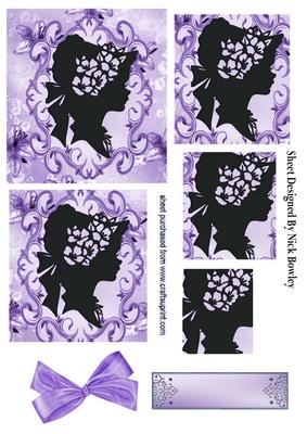Purple Silhouette of Lady in Bonnet with Lillies Pyramids
