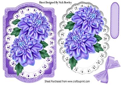 Lilac Chrysanthemums on Lace with Frame