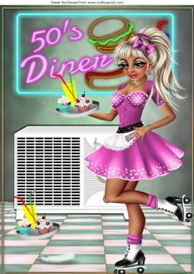 50's Diner with Girl on Roller Skates A4