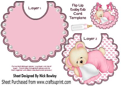 Sleeping Teddy with Her Blanket on Pink Bow Bib