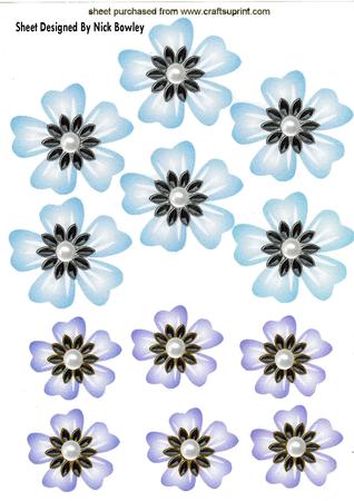 Pretty Blue and Purple Flowers with Pearls Emb