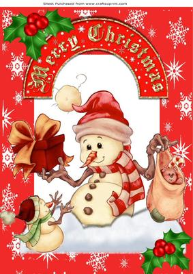 Snoman I the with Presents and Holly A4