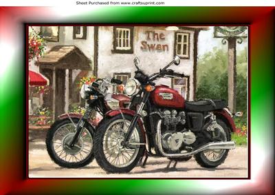 Vintage Motorbikes Outside a Country Pub A4