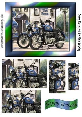 Vintage Blue Motorbikes Outside a Country Pub Pyramids