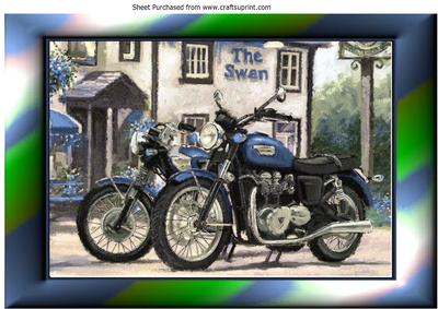 Vintage Blue Motorbikes Outside a Country Pub A4