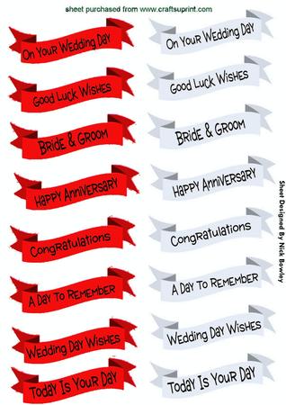 Red and Silver Banner Wedding Sentiment Tags