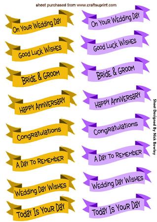 Gold and Purple Banner Wedding Sentiment Tags
