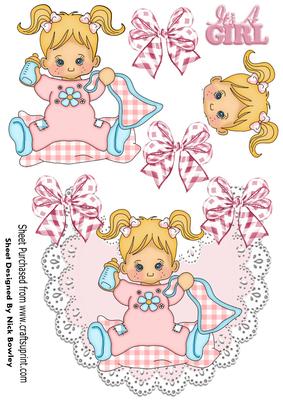 Baby Girl with Her Blanket and Bottle on Lace Bib