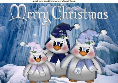 Penguin Family in the Antarctic with Hat and Scarf on A4