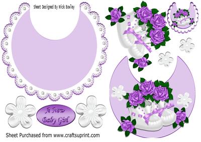 White Bootees and Purple Roses with Bows on Lace Bib