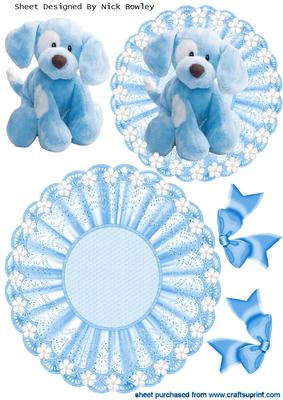 Cute Blue Puppy with Bows and White Flowers Lace Rocker