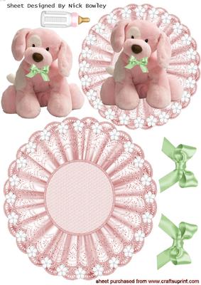 Pink Fluffy Puppy with Bows on Lace Rocker
