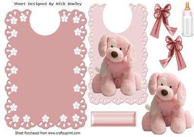 Pink Fluffy Puppy with Bows on a Lace Bib