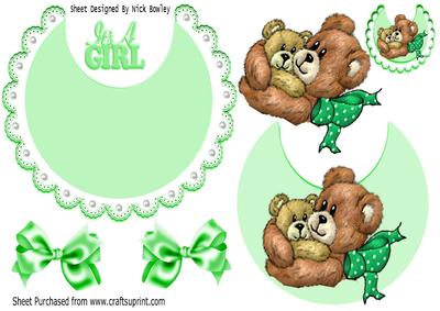 Kiss N Cuddles Mummy with Baby Bear Green Bow & Bib