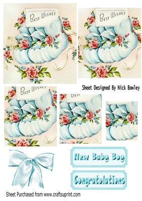 Baby Boys Blue Bootees with Roses Pyramids