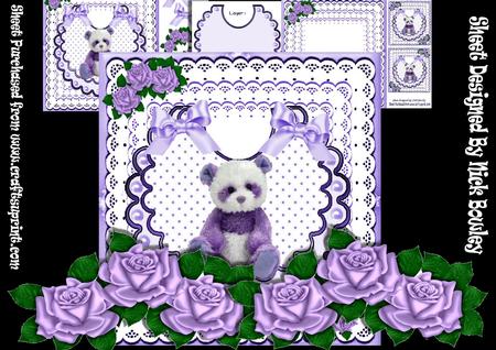Little Purple Bear on Bib with Purple Roses 8x8 Mini Kit