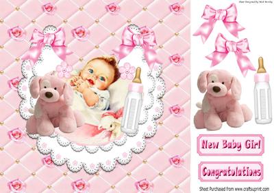 Clasping Hands, Baby Girl with Puppy on Lace Bib 8x8