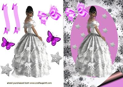 Pretty Lady in White Gown with Diamond Stars