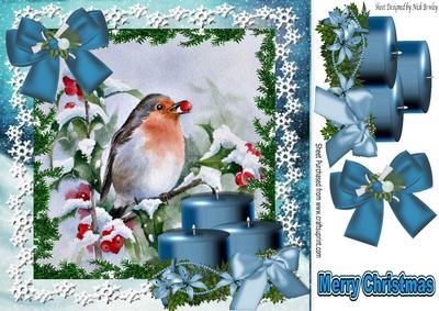 Cute Robin in the Snow with Blue Candles 8x8