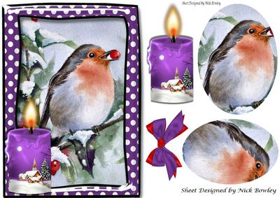 Lovely Robin with Purple Candle in the Snow