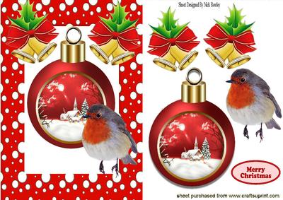 Cute Robin with Christmas Bauble with Snow Scene