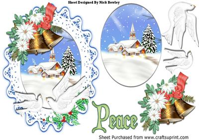 Snow Scene with Church and White Doves on Lace