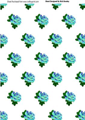 Rainbow Turq/blue Roses A4 Backing Paper
