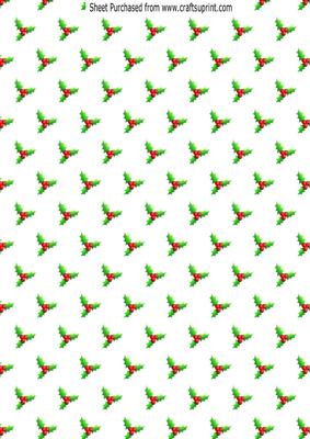Red Berries Light Green Holly A4 Backing Paper Portrait
