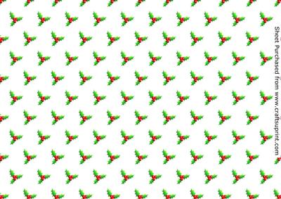 Red Berries Light Green Holly A4 Backing Paper Landscape