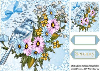 Pretty Blue Birds with Flowers 8x8