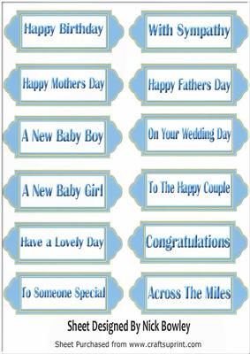 Lovely Blue Bubble Effect Sentiments in Ornate Tags