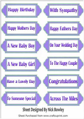 Lovely Purple Bubble Effect Sentiments in Ornate Tags