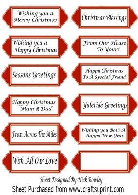 Various Christmas and Seasonal Sentiments on Red Tags