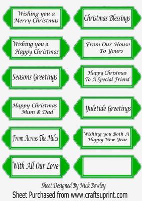 Various Christmas and Seasonal Sentiments on Green Tags