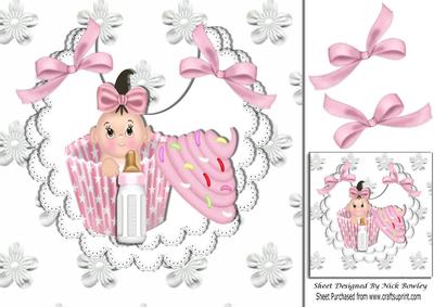 Cute Baby in Cupcake on Lace Bib 8x8