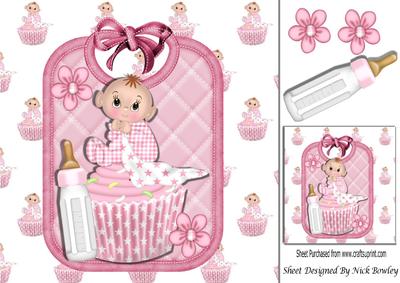 Cute Baby with Blanket on a Cupcake with Bib 8x8