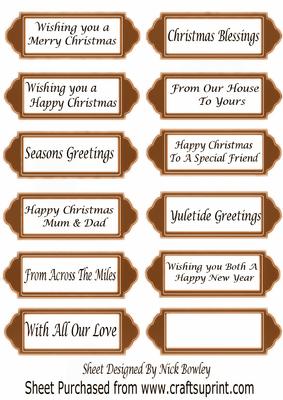 Various Christmas and Seasonal Sentiments on Brown Tags