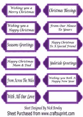 Various Christmas and Seasonal Sentiments on Purple Tags